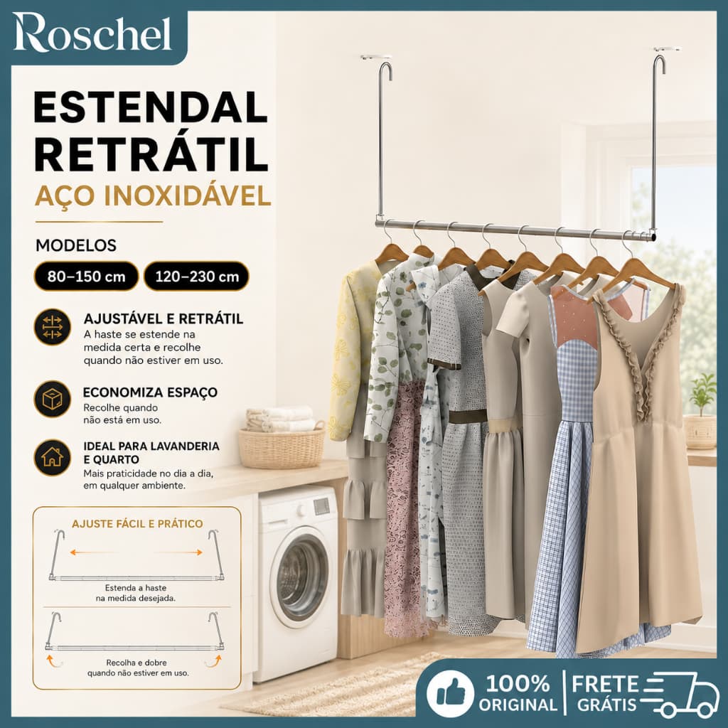 Varal Retrátil Dobrável em Aço Inox para Varanda com 3 Ajustes Prático e para Roupas