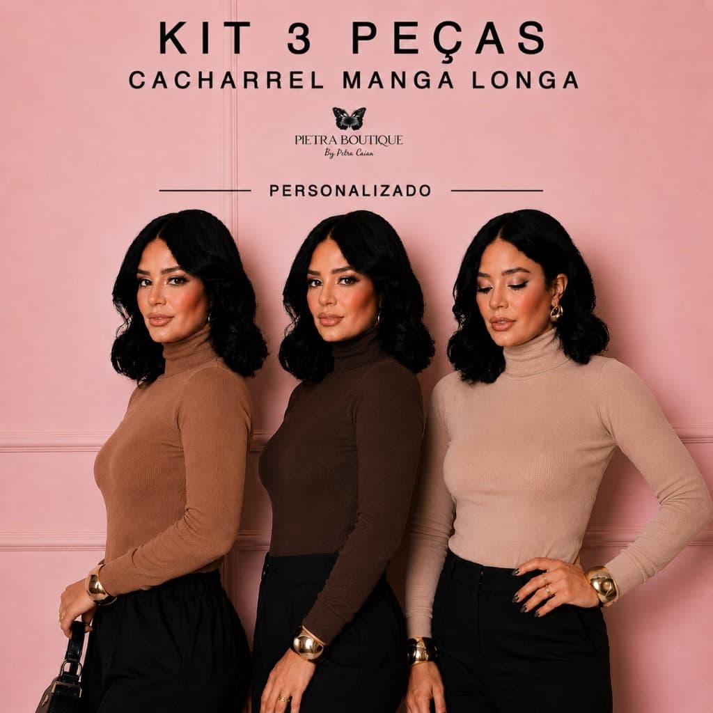 Kit 3 Blusa Cacharrel Flanelada Feminina Gola Alta Ribana p/ Frio | Modelo Canelado - Diversas Cores