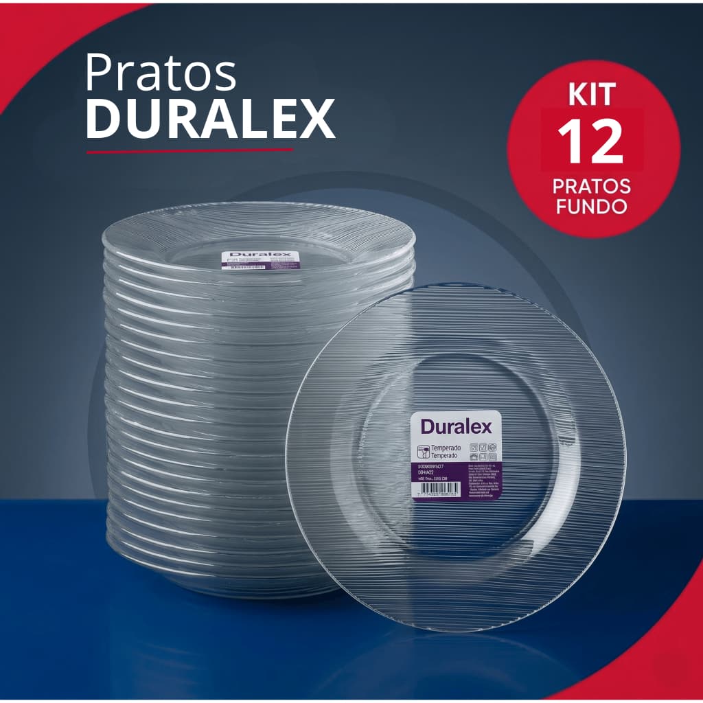 Kit 4/6/12 Prato Fundo Vidro Resistente Duralex 22cm Nadir