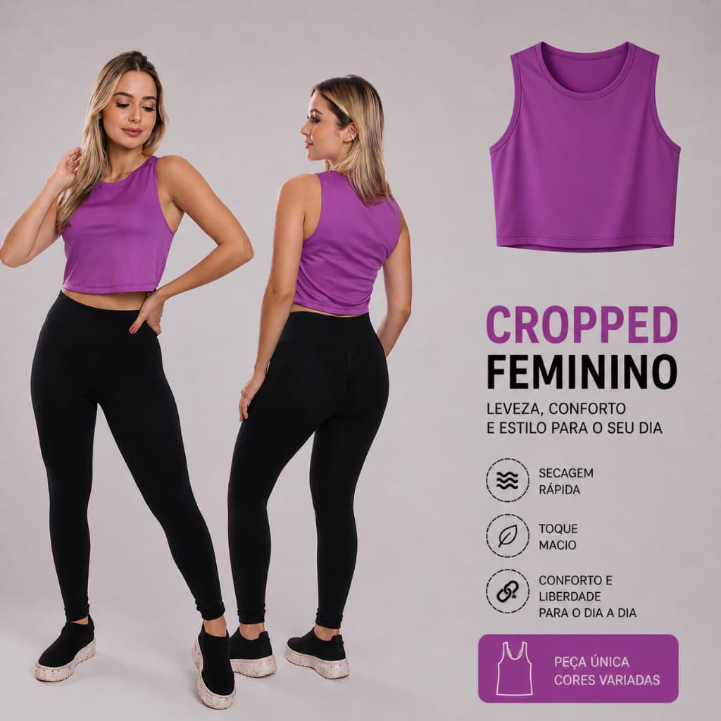 Cropped Regata Cavado Dry Fit Proteção Solar Feminino Para Treino Academia Corrida Caminhada Crossfit