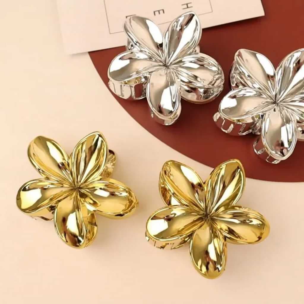 kit 2 Piranha Garra Flor Presilha Prendedor de Cabelo Feminino Grande Luxo Dourado Prata Grafite