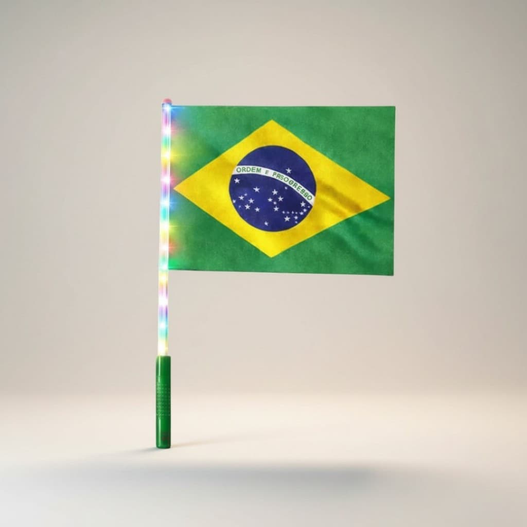 Bandeira do Brasil Haste LED Luminosa Torcida Jogos do Brasil Campeonato Bastão Neon Pisca Kit