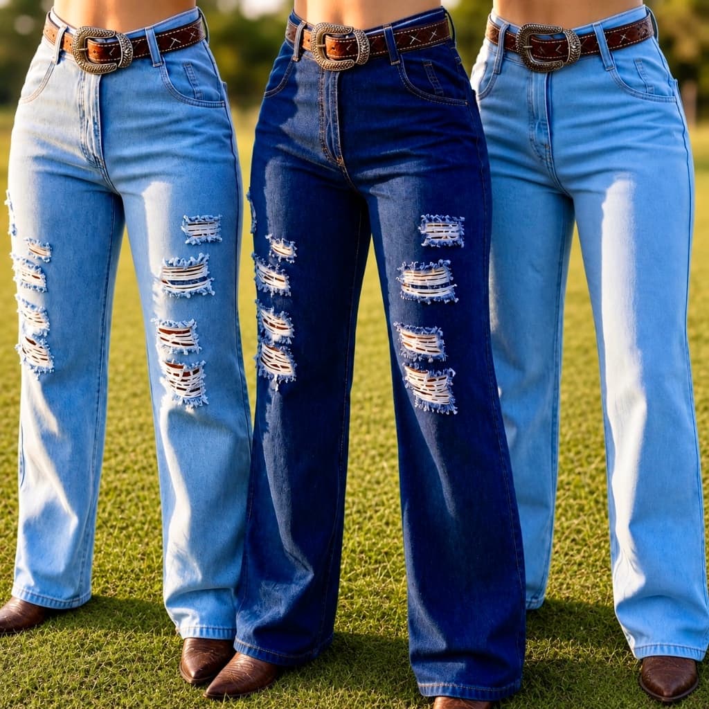 Calça Country Wideleg Jeans Feminina Linha Premium Cintura Alta Rodeio Vaquejada West Wid Wide Leg