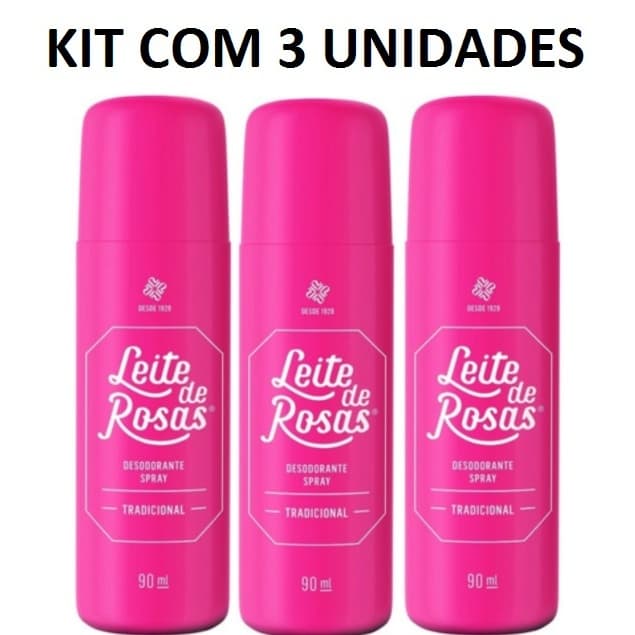Kit c/ 03 DESODORANTE SPRAY TRADICIONAL LEITE DE ROSAS 90ML + Envio Imediato
