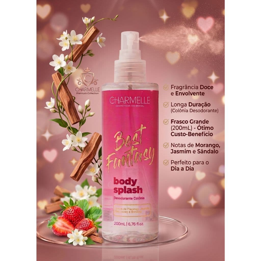 Body Splash Feminino Best Fantasy Charmelle 200ml Body Splash Alta Fixaçao Body Splash Doce Body Splash Alta Projeçao