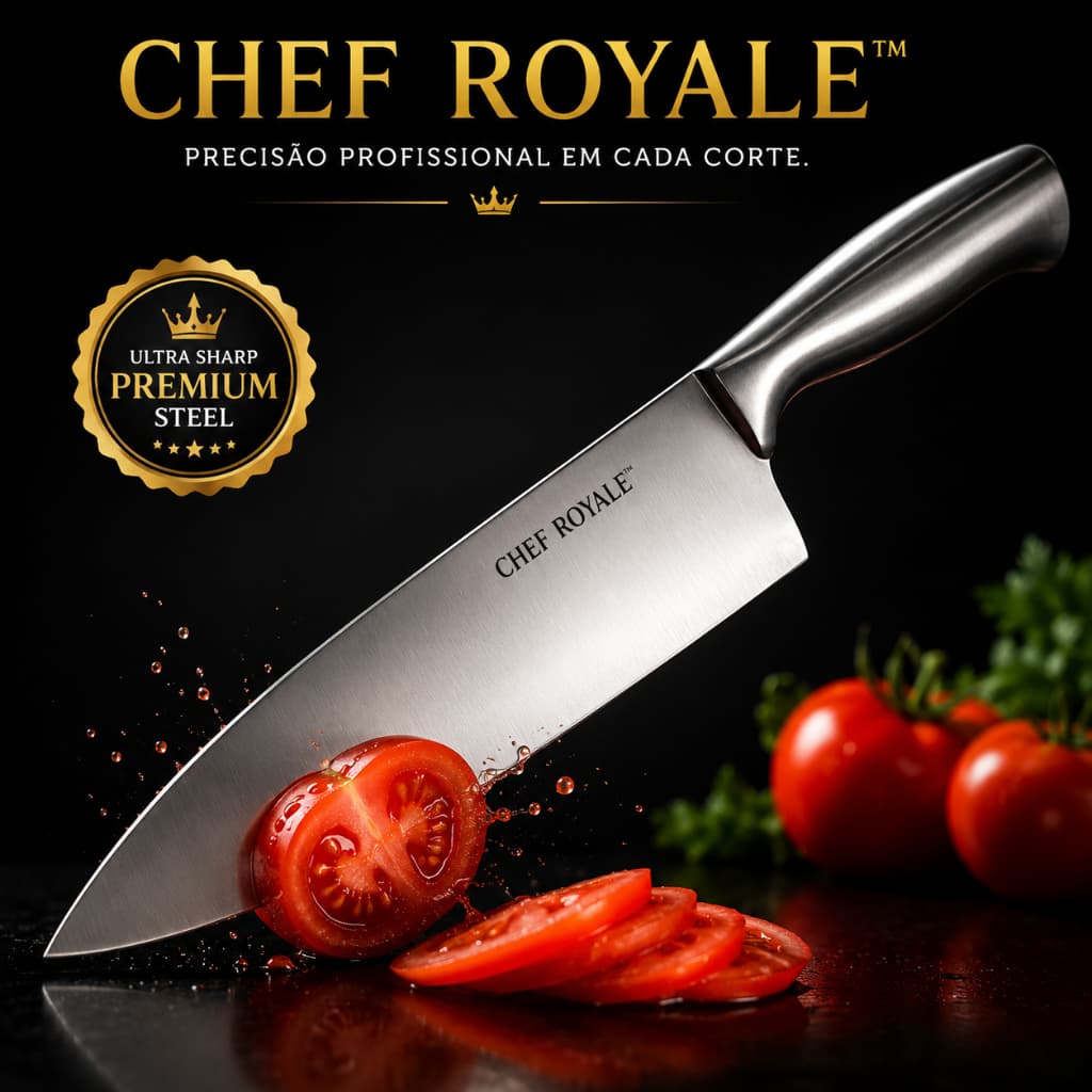 Chef Royale™ | Faca Chef Premium 33cm em Aço Inox Ultra Afiada Profissional Para Carnes/ Gourmet