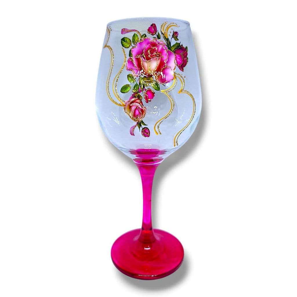 Taça Flores Rosas e Douradas Pomba Gira Luxo - Vidro 385ml Artesanal Altar Oferenda