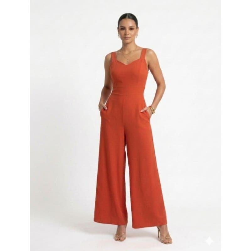 Macacão Longo Feminino Pantalona com Elástico e Zíper