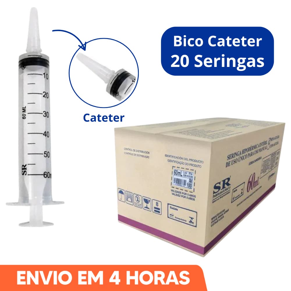 Seringa 60ml Bico Cateter Descartável Marca SR