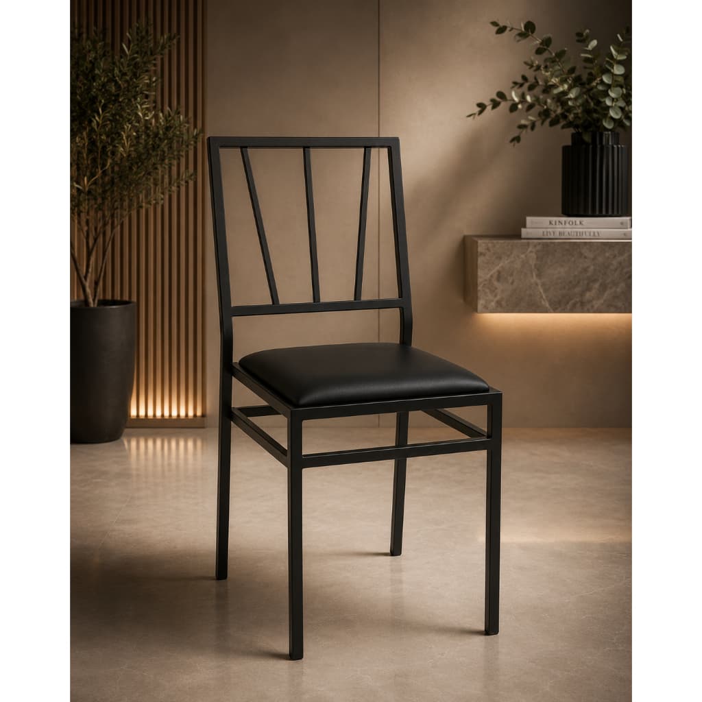 Cadeira Cabul Buffet em Aço Carbono com Assento Estofado em Corino Premium Moderna, Resistente e Empilhável