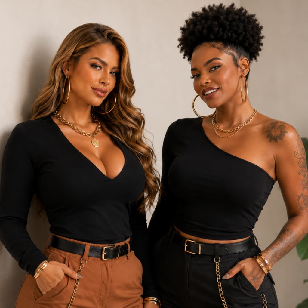Kit 2 Blusa Feminina Decote V Manga Longa E Um Ombro Só Premium Segunda Pele