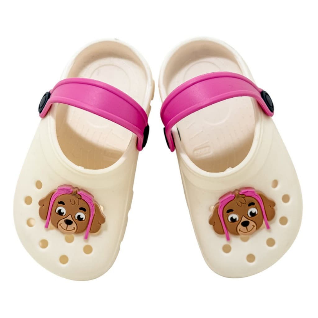 Sandália Babuche Menina Infantil Patrulha Canina Skye Antiderrapante Cachorro Branco Rosa