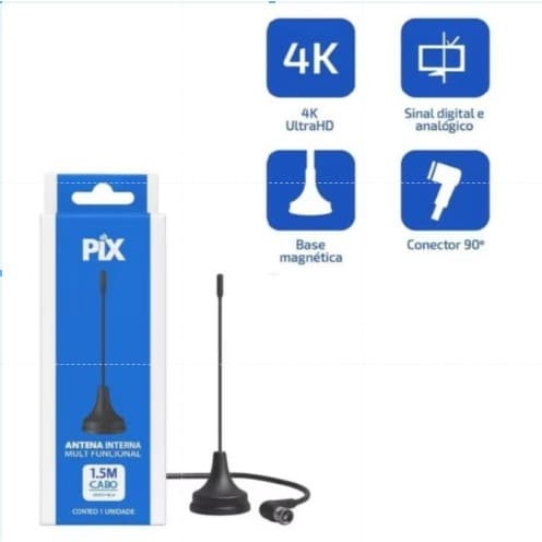 Antena Digital Para TV 1.5 Metros Multi Interno Sinal Ultra Hd 4K Canais Abertos Base C/ Ima 1,8M Plug 90°