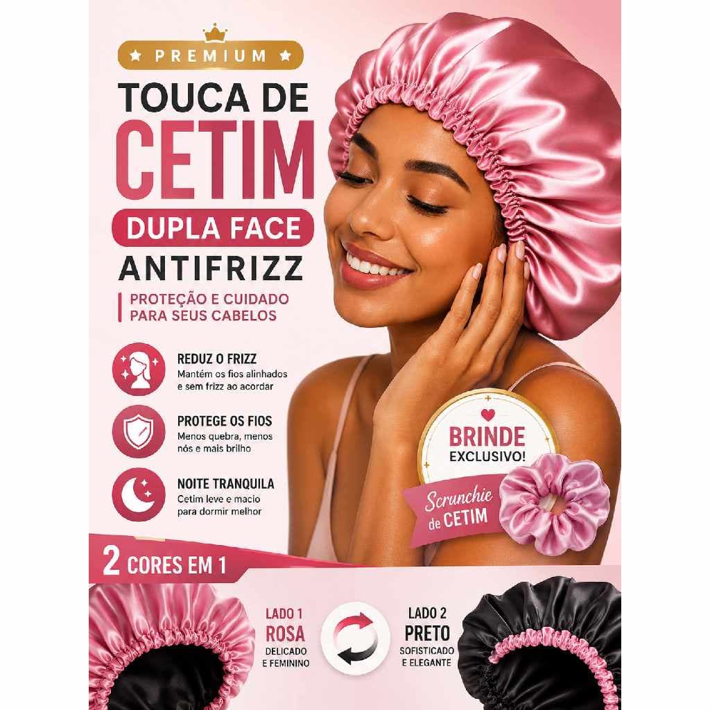 Touca de Cetim Dupla Face Anti Frizz Premium Dormir Cabelo Cacheado, Liso,  Proteção Noite, confortável  +  BRINDE