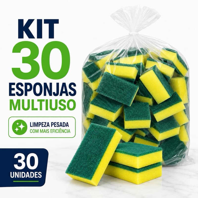 Kit 30 Esponjas Multiuso Dupla Face Atacado Limpeza Pesada Buchinha Lava Louça