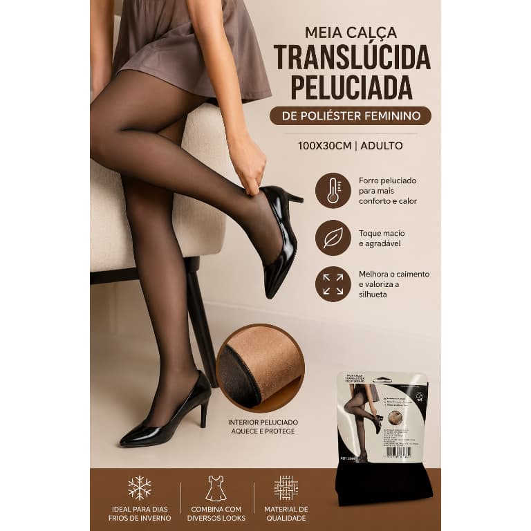 MEIA CALÇA TRANSLÚCIDA PELUCIADA DE POLIÉSTER 100X30CM ADULTO - T&H - 2066-2