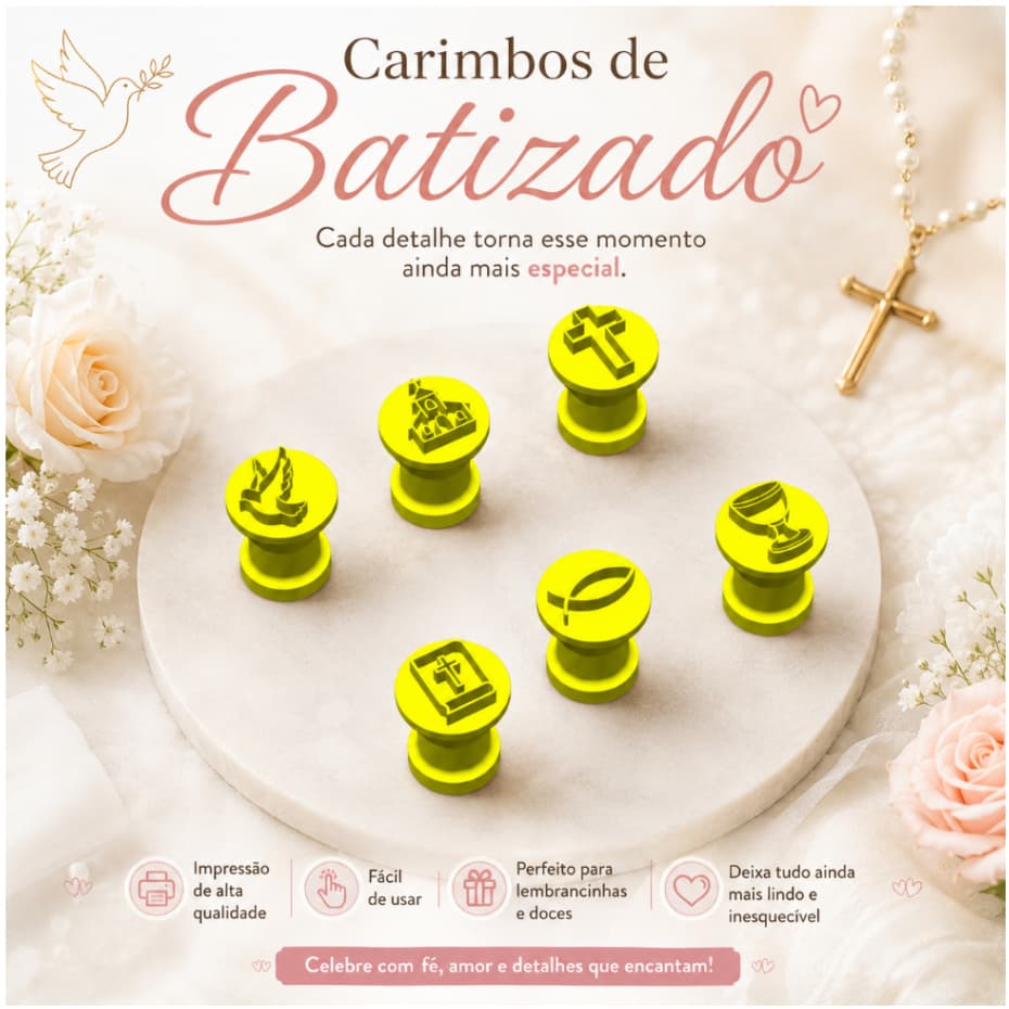 Kit Carimbo Marcador Brigadeiros Batizado Batismo Molde Festa Confeitaria Aniversario Brigadeiro