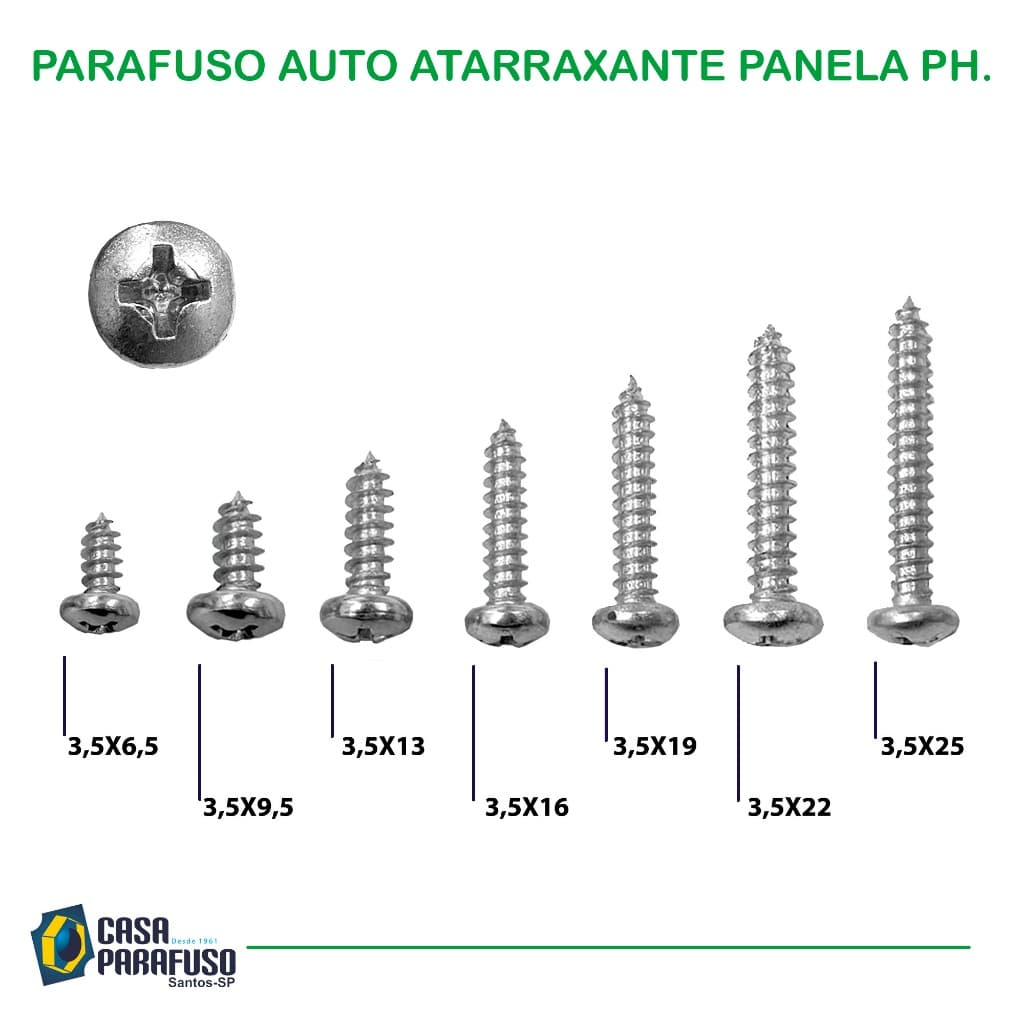 PARAFUSO - 3,5 MM - AUTO ATARRAXANTE PANELA PHILIPS - ZINCADO - 100 Unidades