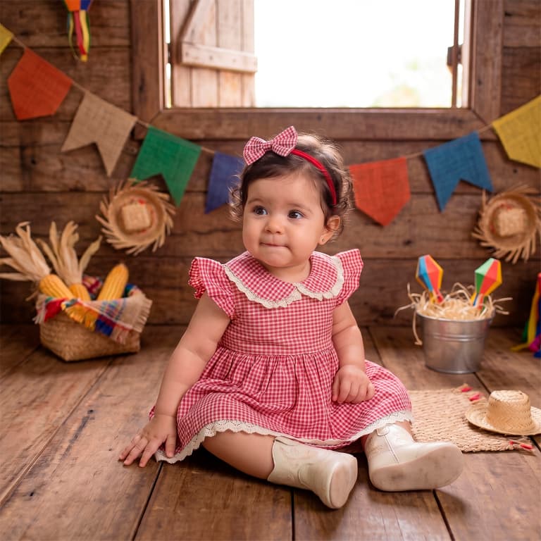 Vestido Infantil Menina Xadrez Preto Algodão Gola com Renda Delicado Conforto Diário