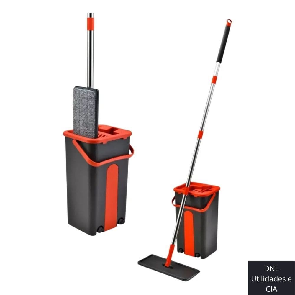Mop Esfregão Flat 125cm Com Balde Lava e Seca + Refil Microfibra | Cabo Inox Limpeza Prática|Noviva