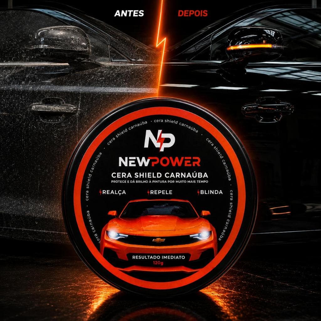 Cera Automotiva de Carnaúba New Power Reduz Micro-Riscos Brilho Espelhado Maxima Proteção