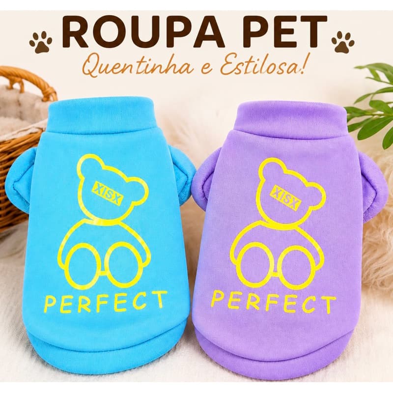 Roupa Pet Peluciada Inverno Cachorro Gato Moletom Quentinho Soft Ursinho Luxo Anti Frio Confortável