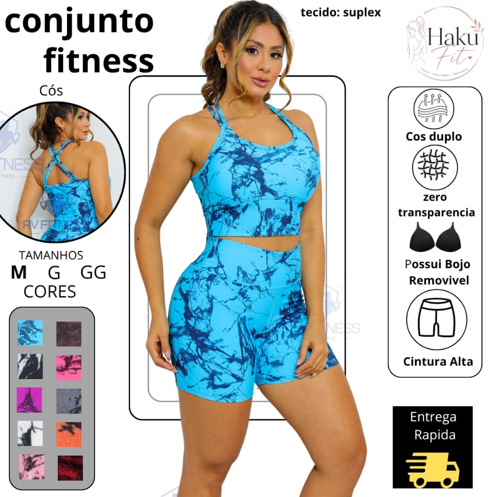 Conjunto Fitness Feminino Top Trançado + Short Cintura Alta e zero transparencia