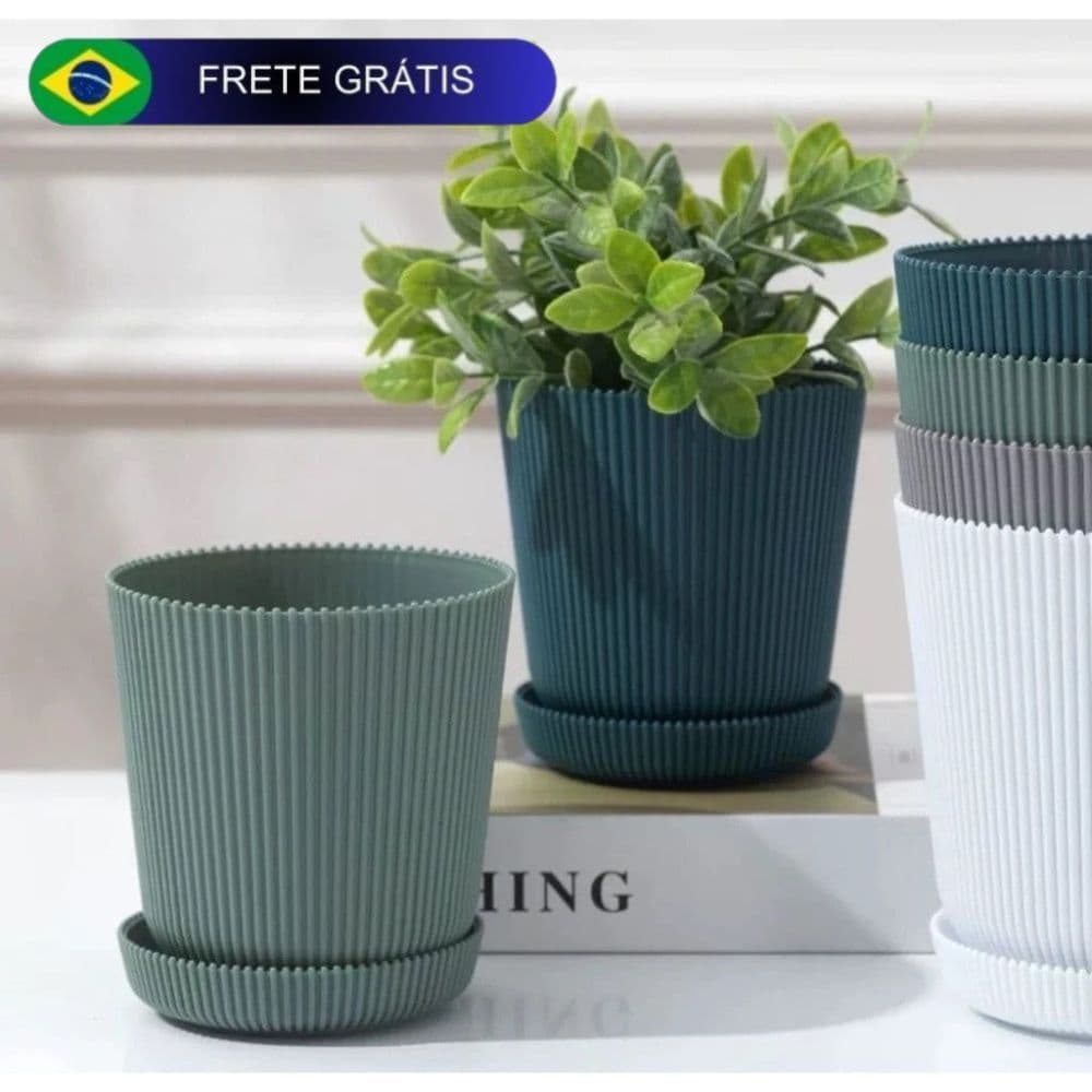 Cachepô Moderno Vaso de Plástico com Bandeja Anti-derrame para Plantas de Interior Decoração Home Office