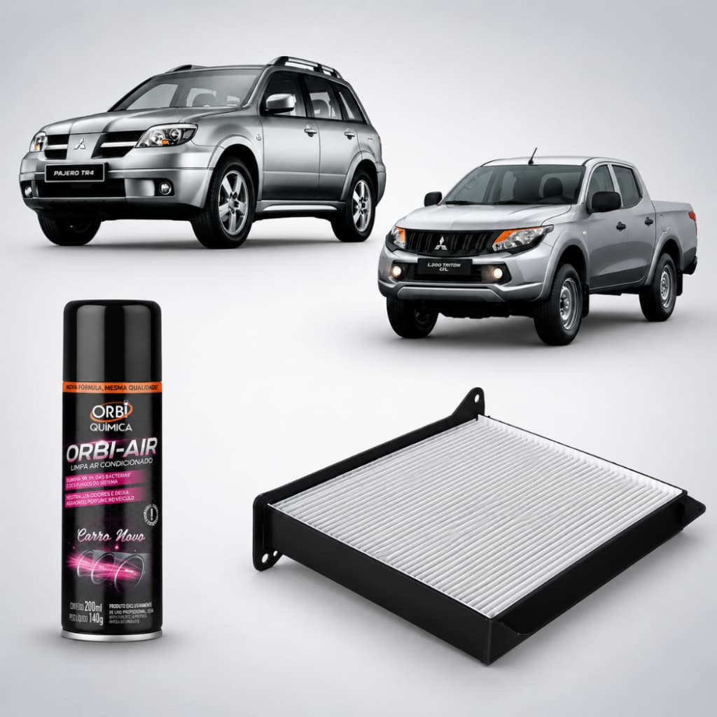 Filtro Ar Condicionado De Cabine + Limpa Ar Airtrek Grandis Lancer L200 Triton