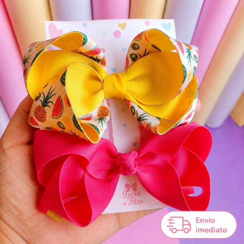Laço Infantil Menina Grande Boutique  Kit 2 Laços de Cabelo Bico de Pato Laço na presilha