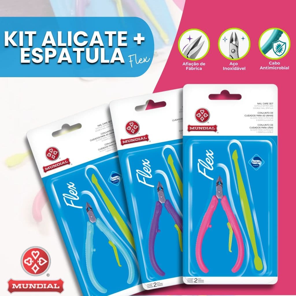 Alicate Mundial Flex com Espátula Plástica Kit Cuidado Para A Unha Aço Inoxidável Alicate Cuticulas