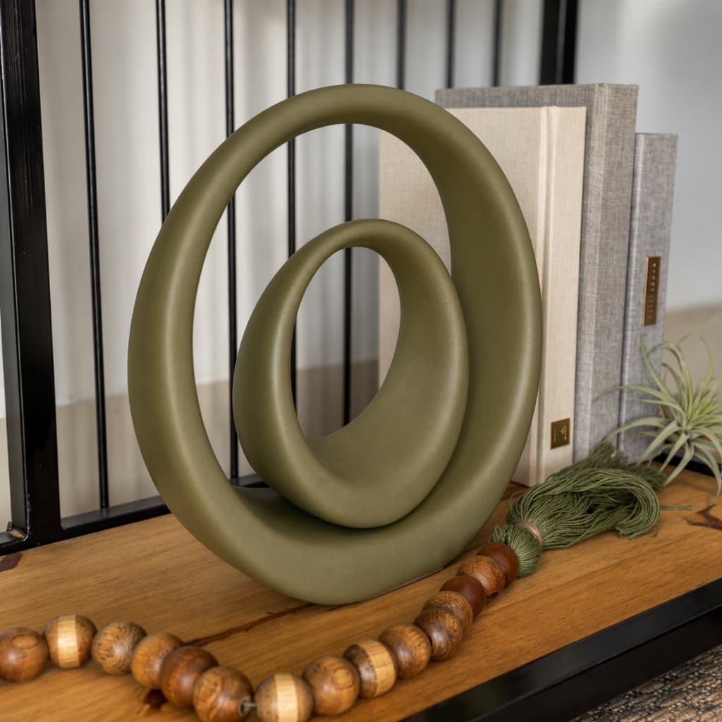 Enfeite Sala Decorativo Escultura Cerâmica Moderna Argola Luxo Para Salas Escritórios e Consultórios