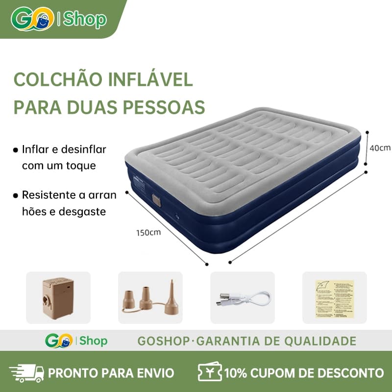 Colchão Inflável Queen Elétrico Com 200X150X40 Bateria De Lítio Embutida E Removível