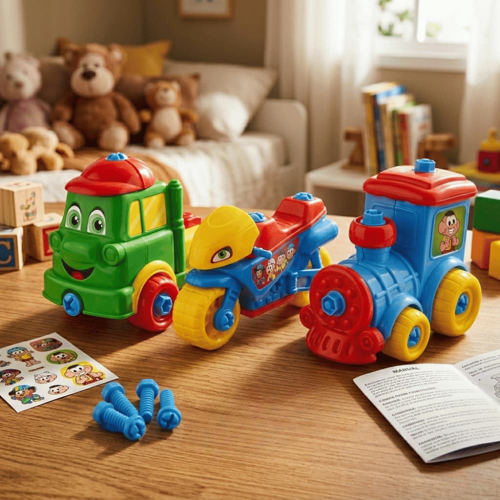 Brinquedo Montar Moto Trenzinho Caminhão Menino Menina Educativo Coordenação Motora Interativo