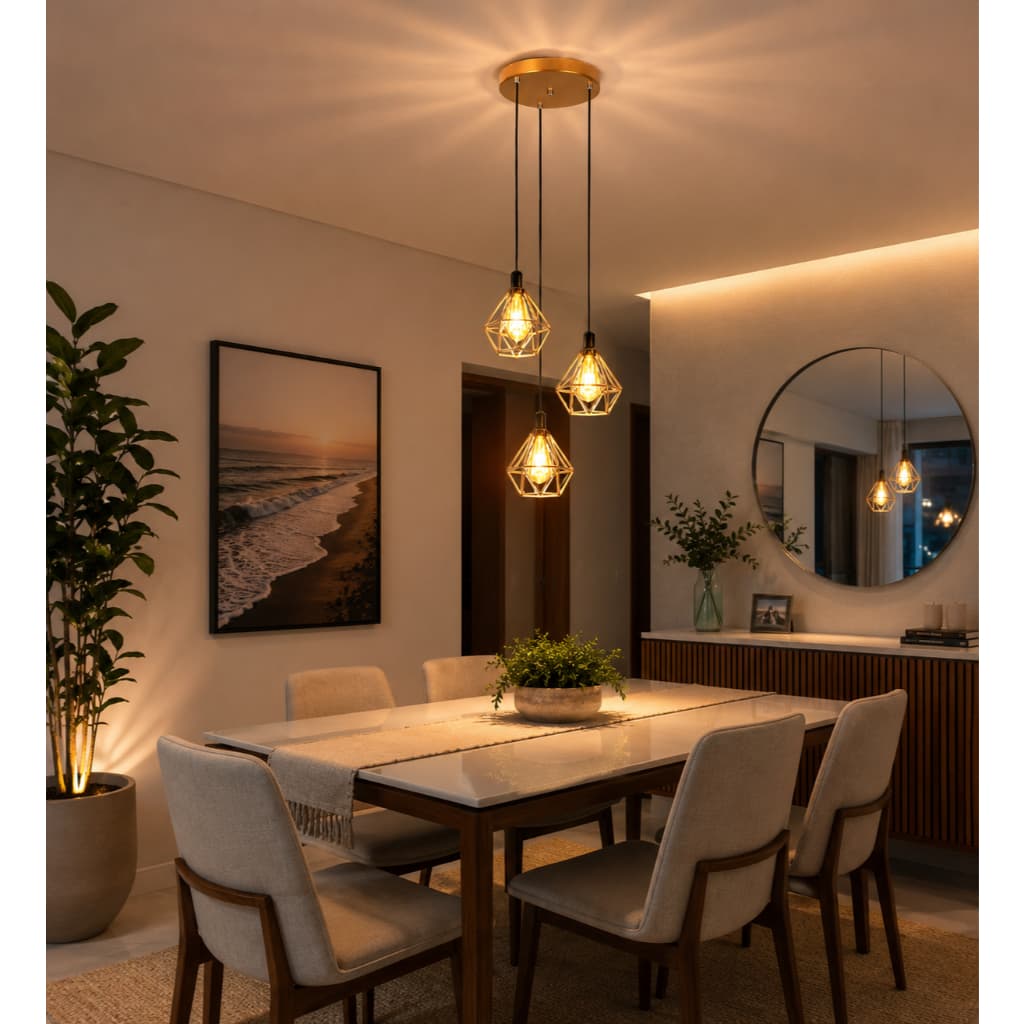 luminária pendente de teto E-led  Triplo Aramado Diamante Lustre 110v/220v