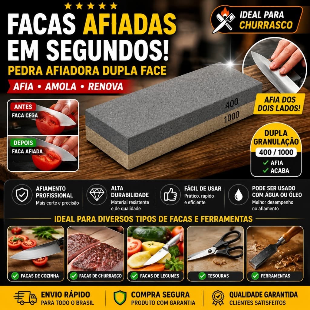 Pedra Afiadora Dupla Face Para Facas Churrasco Cozinha Profissional