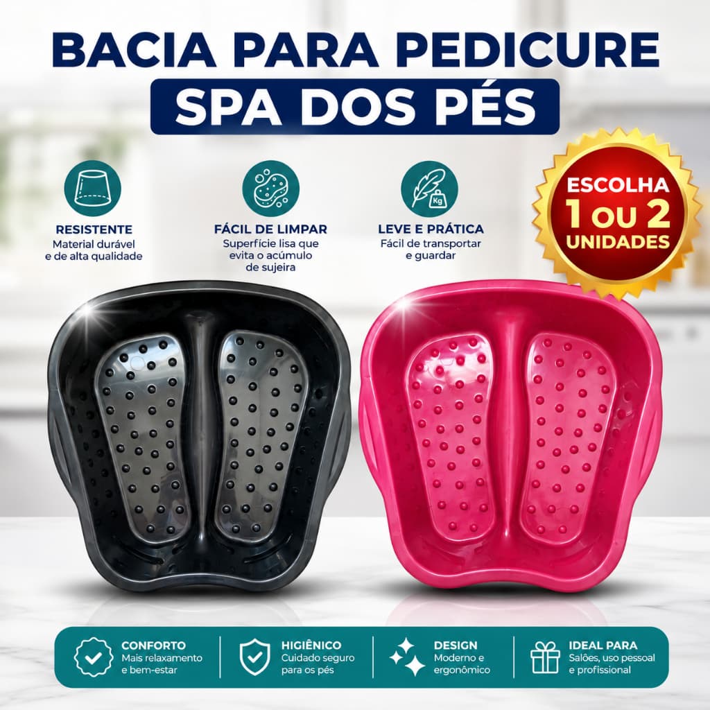 Bacia Escalda Pés Pedicure e Manicure 1 a 2 unid Profissional Spa Plástico Reforçado