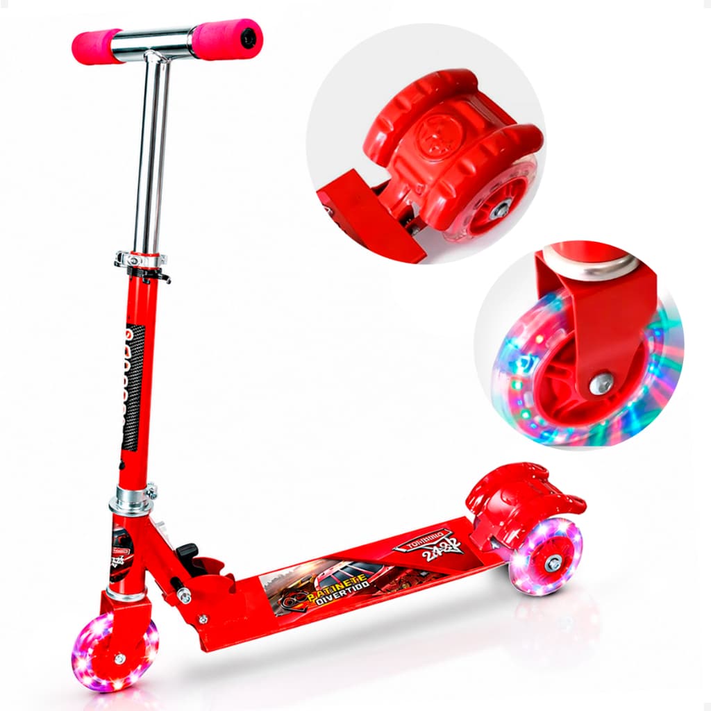Patinete Dobrável Infantil C/3 Rodas Com Led Ajustável Estável Resistente Até 40kg Diversão