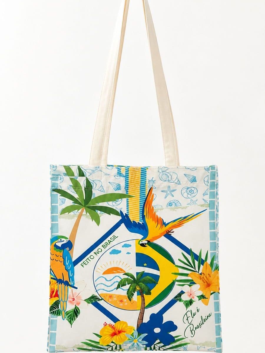 Bolsa Ecobag Feminina Brasil Copa do MundoTropical Estilosa Rumo ao Hexa Praia Verde e Amarela