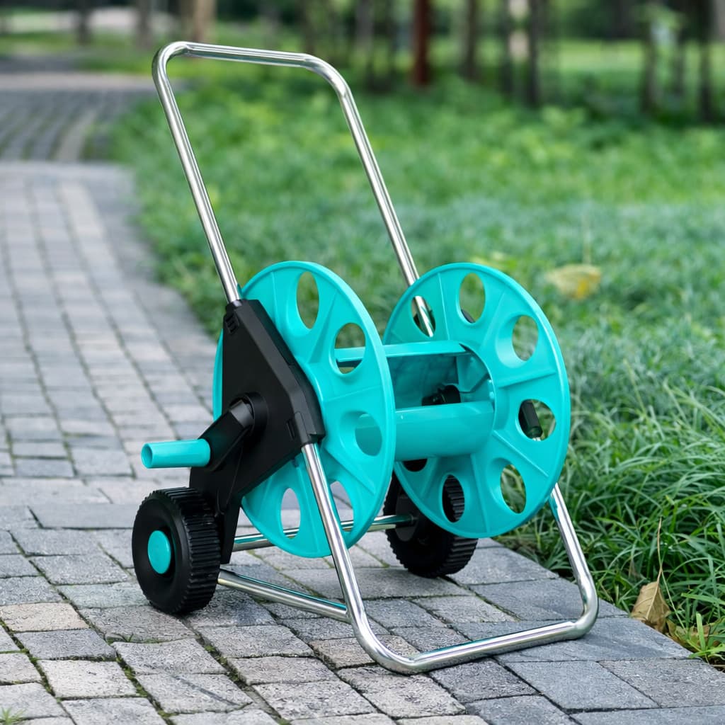 Suporte Enrolador de Mangueira 50 metros Com Rodinhas Carrinho Jardim Irrigação - Oferta