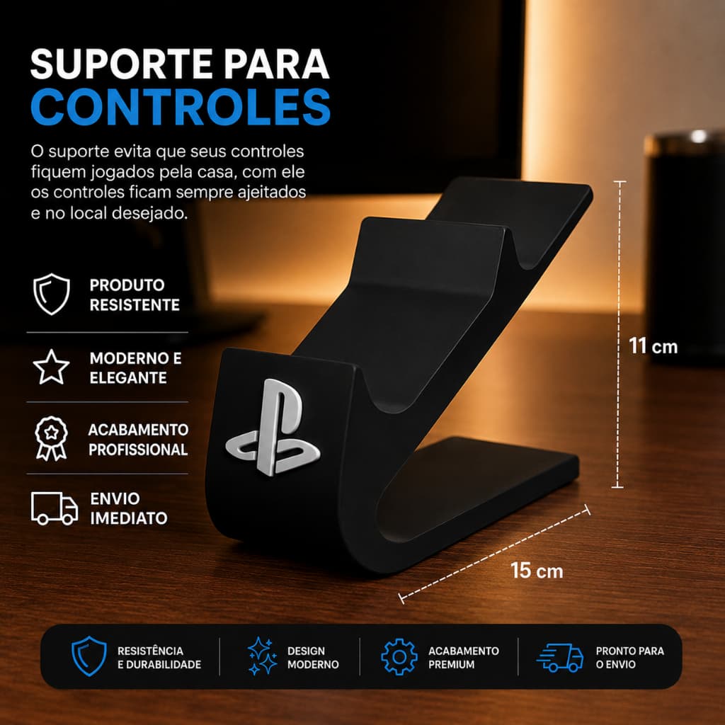 Suporte Controle PS4 PS5 Duplo Preto e Branco – Base para 2 Controles Gamer