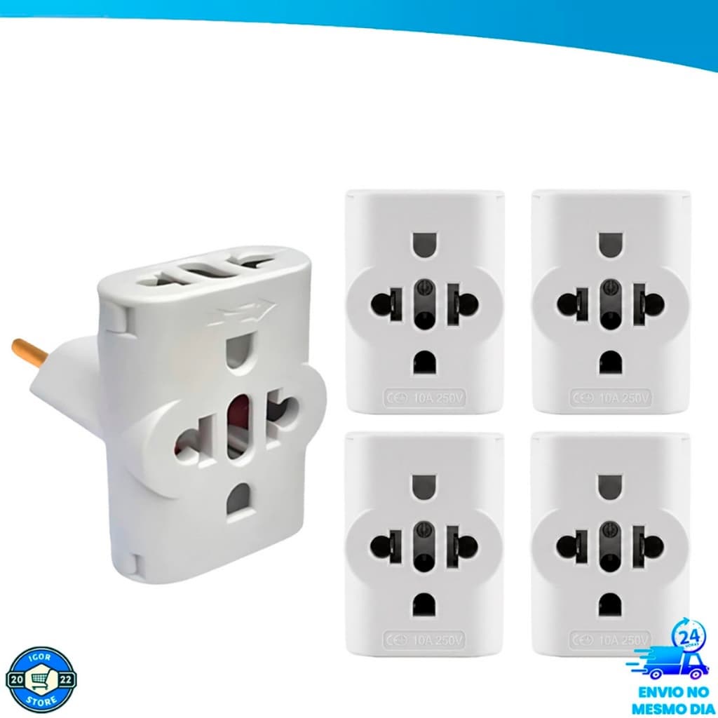 Kit Adaptadores de Tomada Benjamin 2,3,4 e 5 Unidades 10A/20A Pino Maciço Adaptador T Resistente