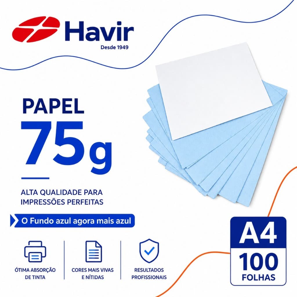 100 folhas Papel Havir NOVO AZULÃO Sublimático A4 Fundo Azul SECAGEM RÁPIDA 75g sublimação
