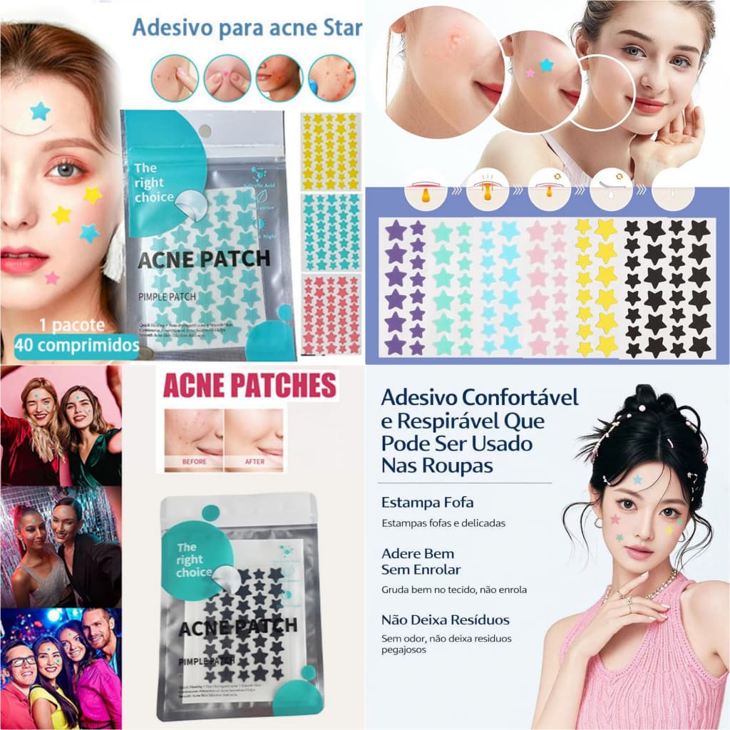 Acne Patch Estrela Hidrocoloide Colorido para Rotina de Beleza-Adesivo para Espinha Formato