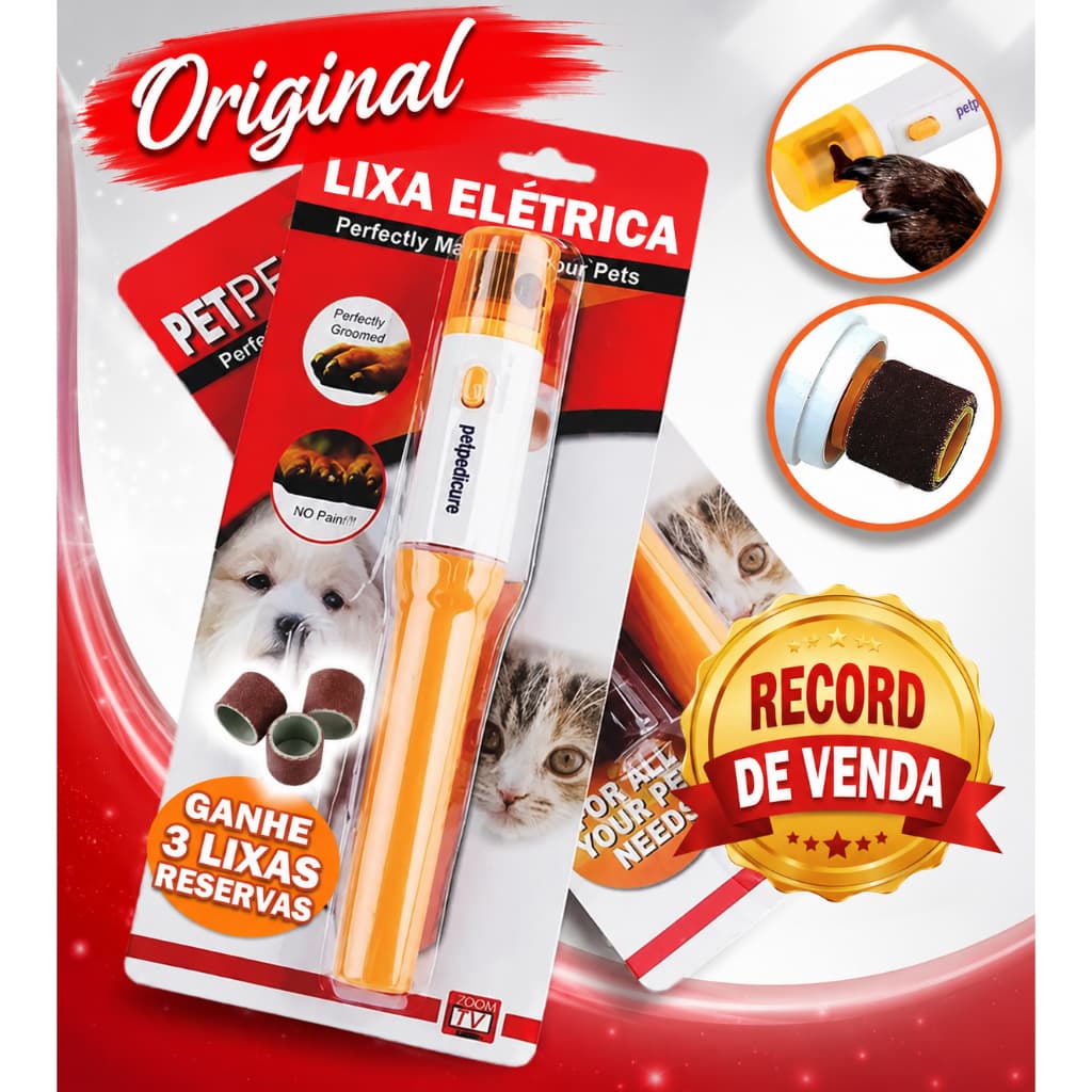 Lixador De Unhas Pet Com 3 Lixa Cachorro Gato + Bola Led Som Kit