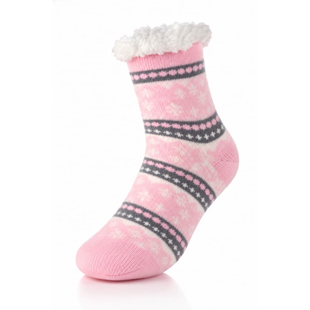 Meia Térmica Feminina Peluciada Inverno Antiderrapante Rosa Quentinha Inverno Frio Confortável Macia