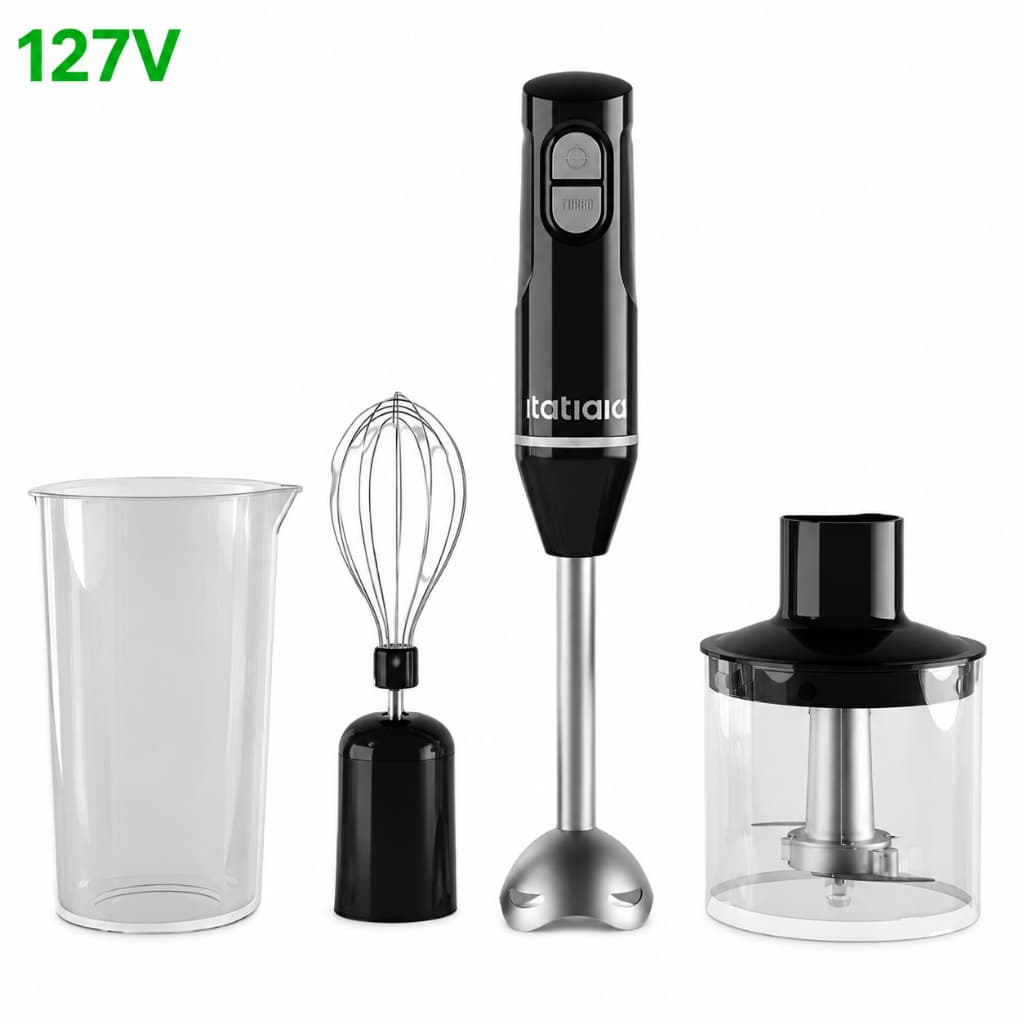 Mixer 3 em 1 Preto Brilhante Itatiaia 200W 127V – Mixer, Mini Processador e Fouet | 2 Velocidades | Copo 700 ml