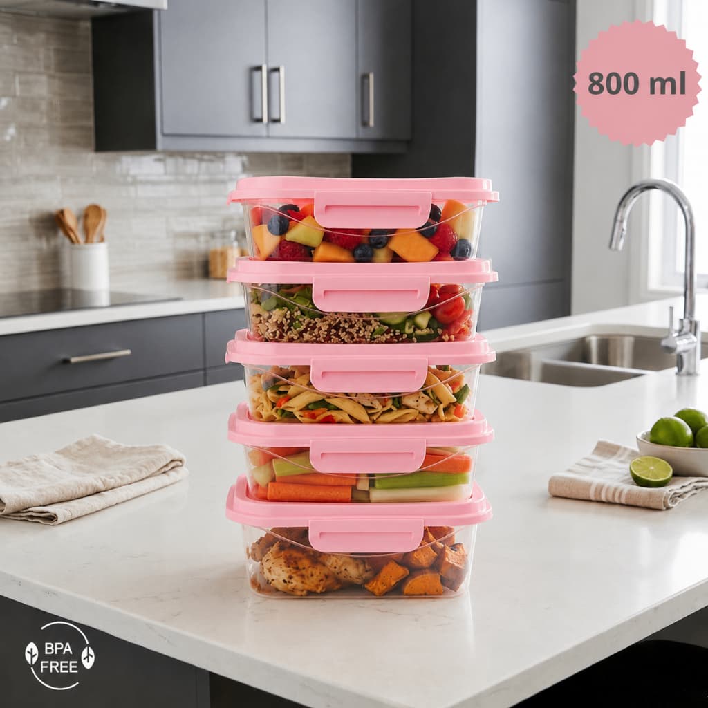 4 Potes Herméticos 800ml Plástico Reutilizável Tampa com Trava Marmita Fitness BPA Free