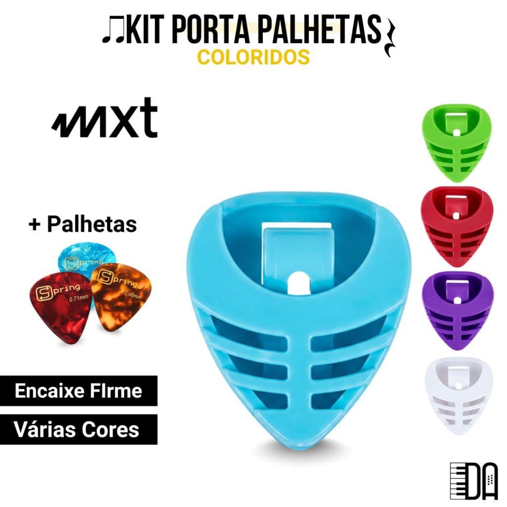 Kit Porta Palhetas Colorido para Violão e Guitarra MXT Autoadesivo com Palhetas Spring
