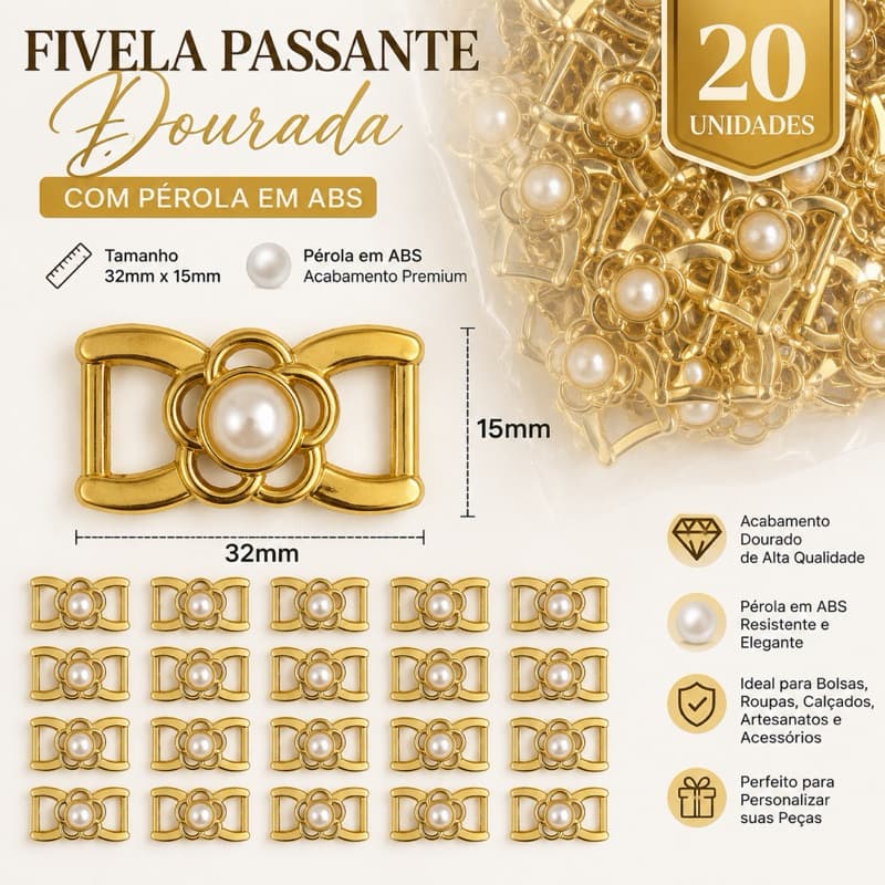 FIVELA PASSANTE EM ABS COM PEROLA 32mmx15mm Kits 10 - 20- 30
